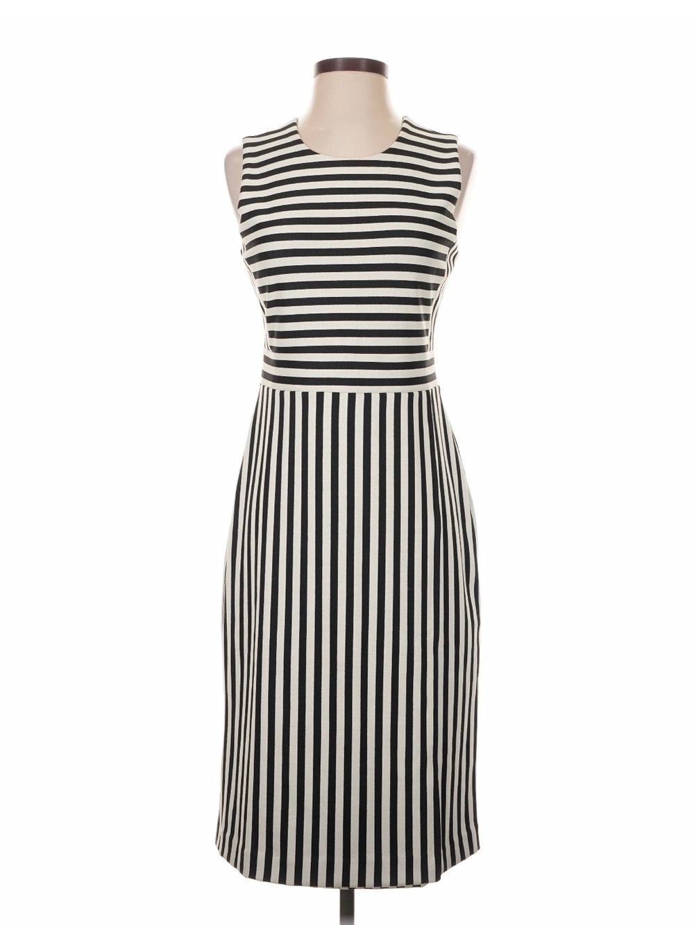 Ann Taylor Black and White Striped Sleeveless Dress
